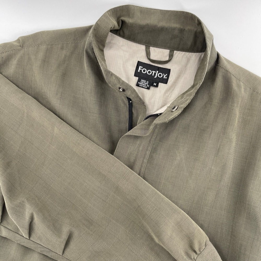 FootJoy Pullover Golf Jacket M Olive Green Plaid Lightweight Quarter Zip FJ Logo